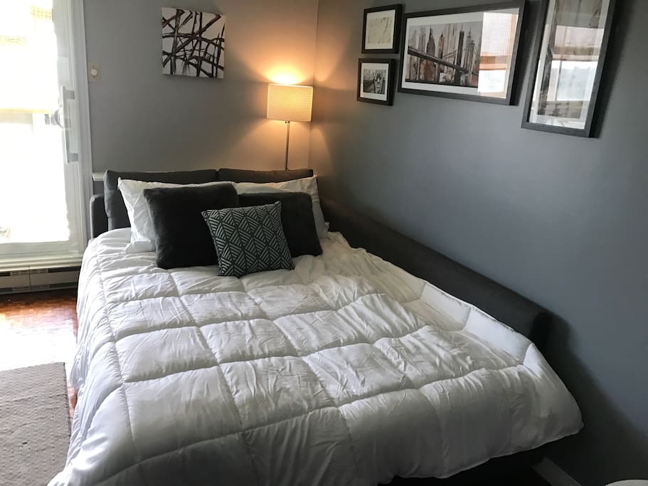 Couch in the double bed configuration.