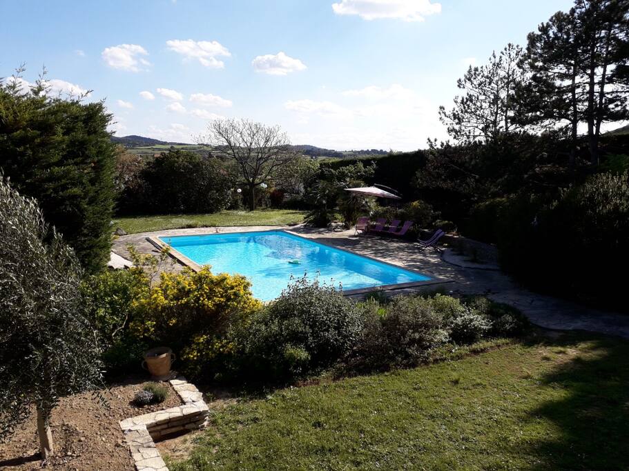 View from veranda with in the background the Pyrenees wich are visible with clear skies.
