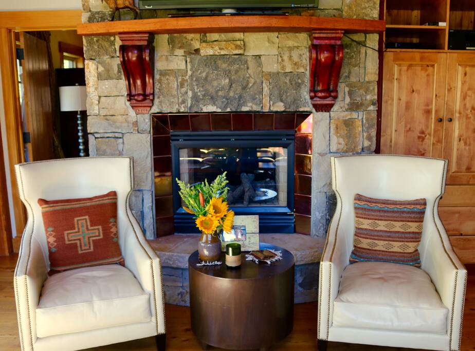 Family room with see-through fireplace