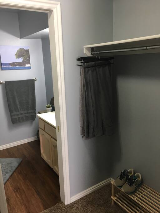 Lots of space for shoes, hanging clothes and storing luggage.
