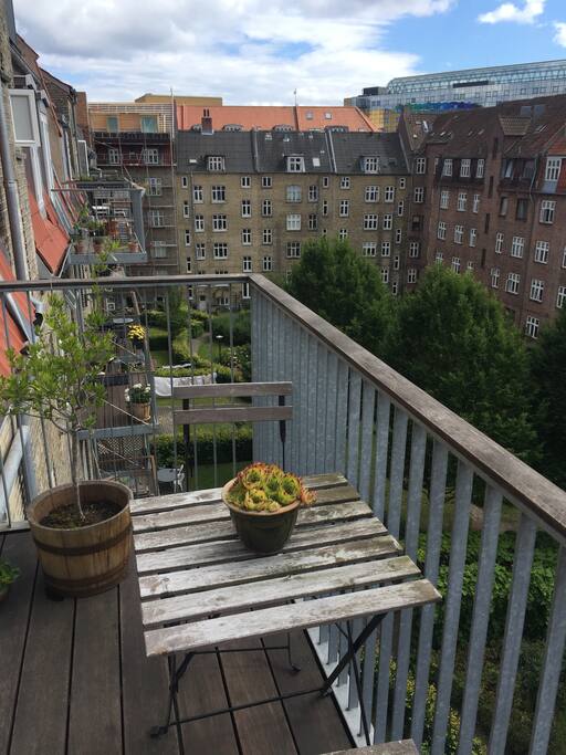 South turned balcony with a nice view and sun from early noon till sunset(if you are lucky).