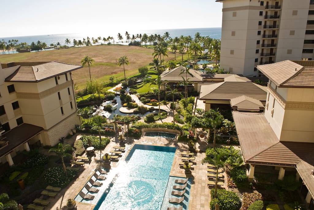 Lanai with lap pool view