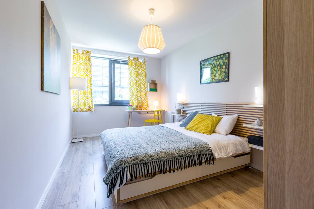 Separated bedroom with double bed