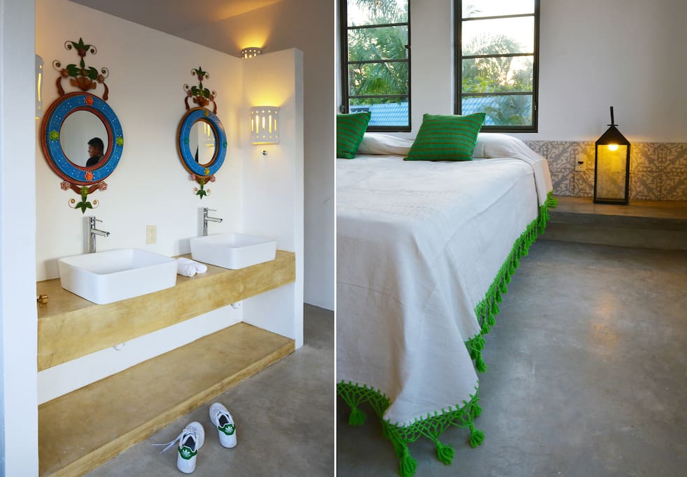 The bedroom and bathroom vanities