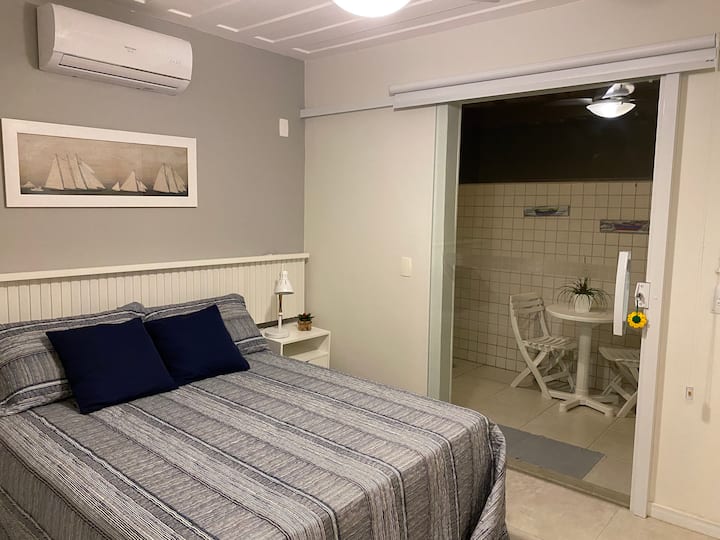 Bedroom 1 : Queen double bed; TV; AC; Cabinet, Bedroom balcony with hammock and clothesline. 