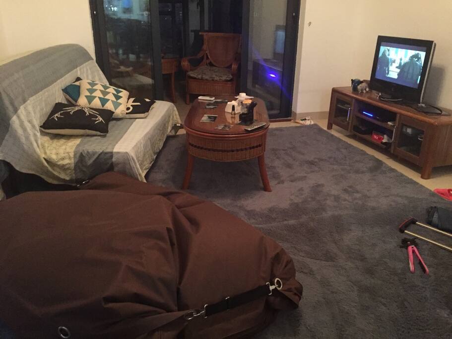My living room. The couch is actually a futon.