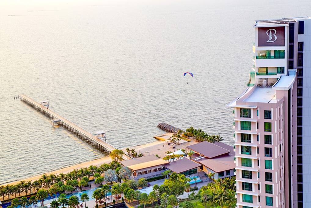 Top view: walking path toward the ocean