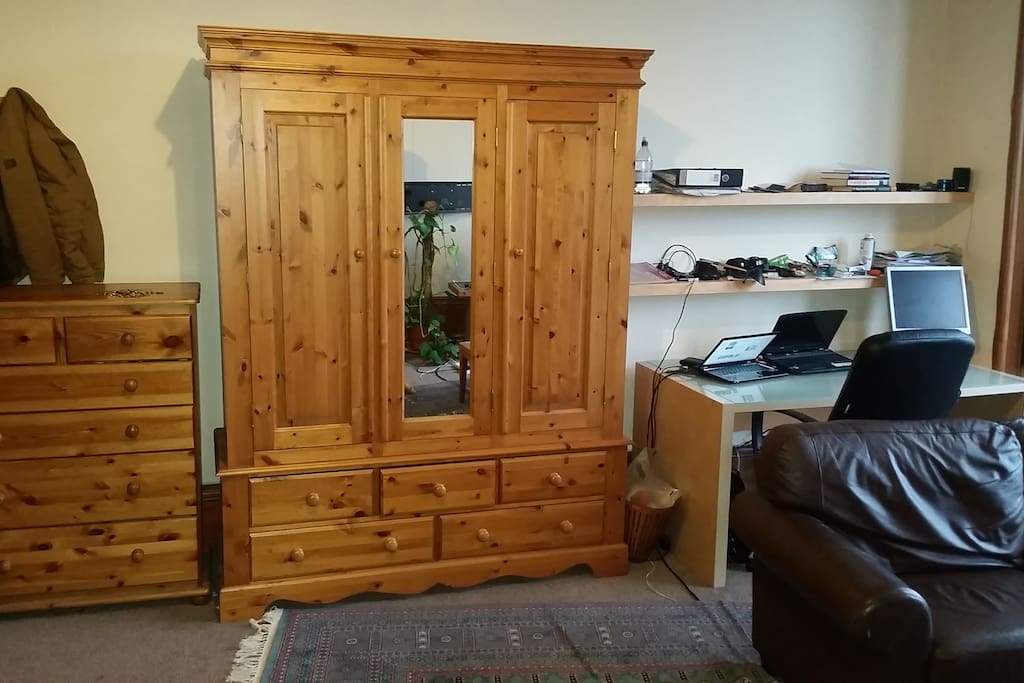 Desk, closet and chest of drawers