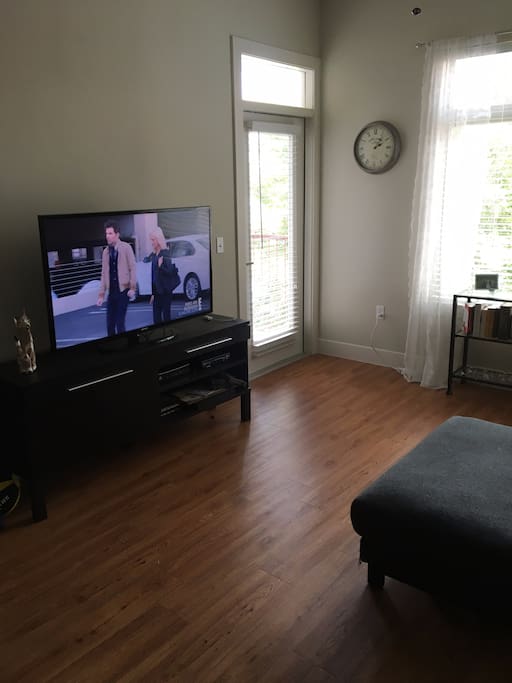 Door to porch, entertainment system