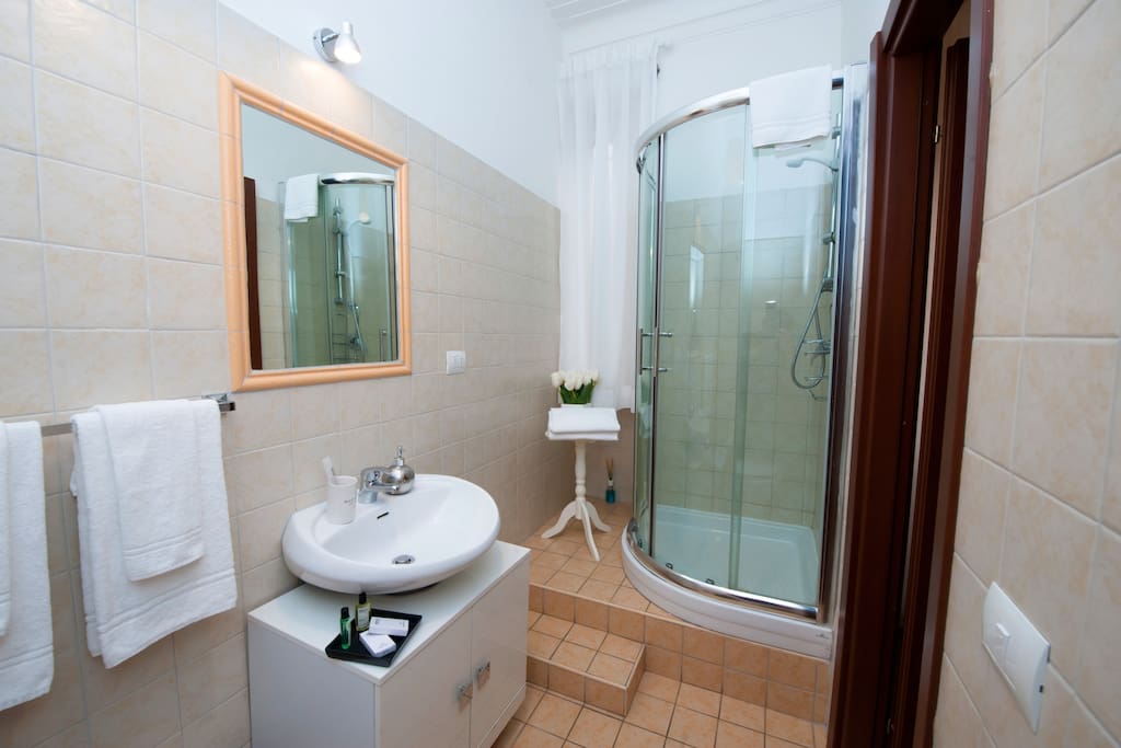 Bathroom with shower.