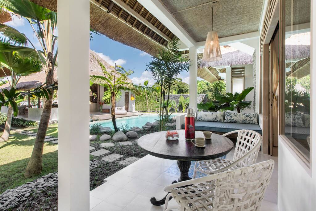 View from veranda to pool.