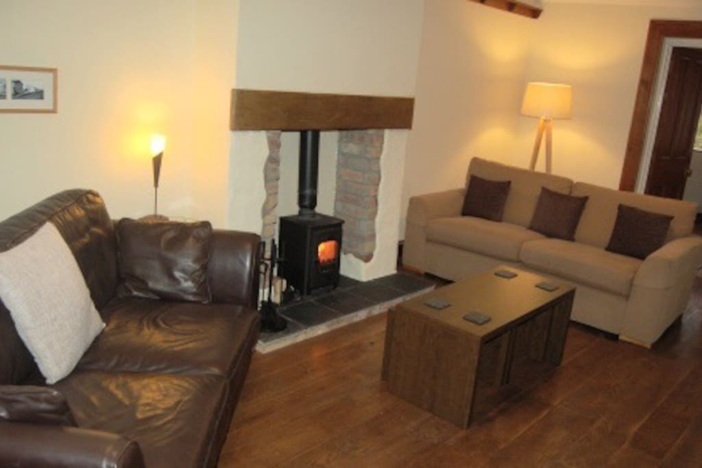 Large, yet cosy lounge with wood burning stove