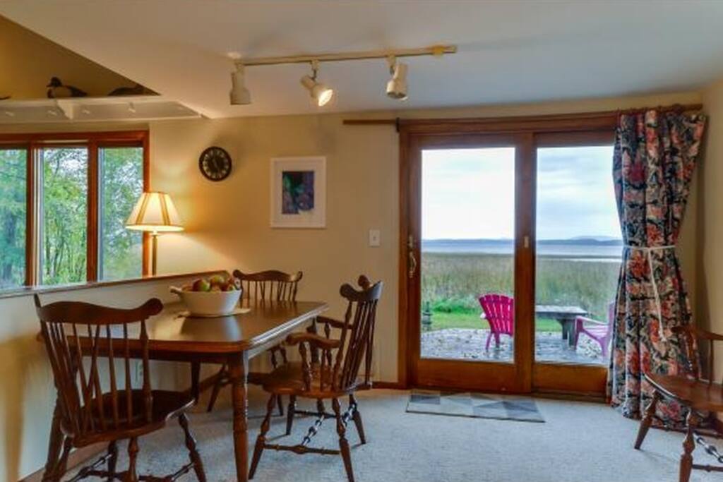 Dining table, overlooking the lake.