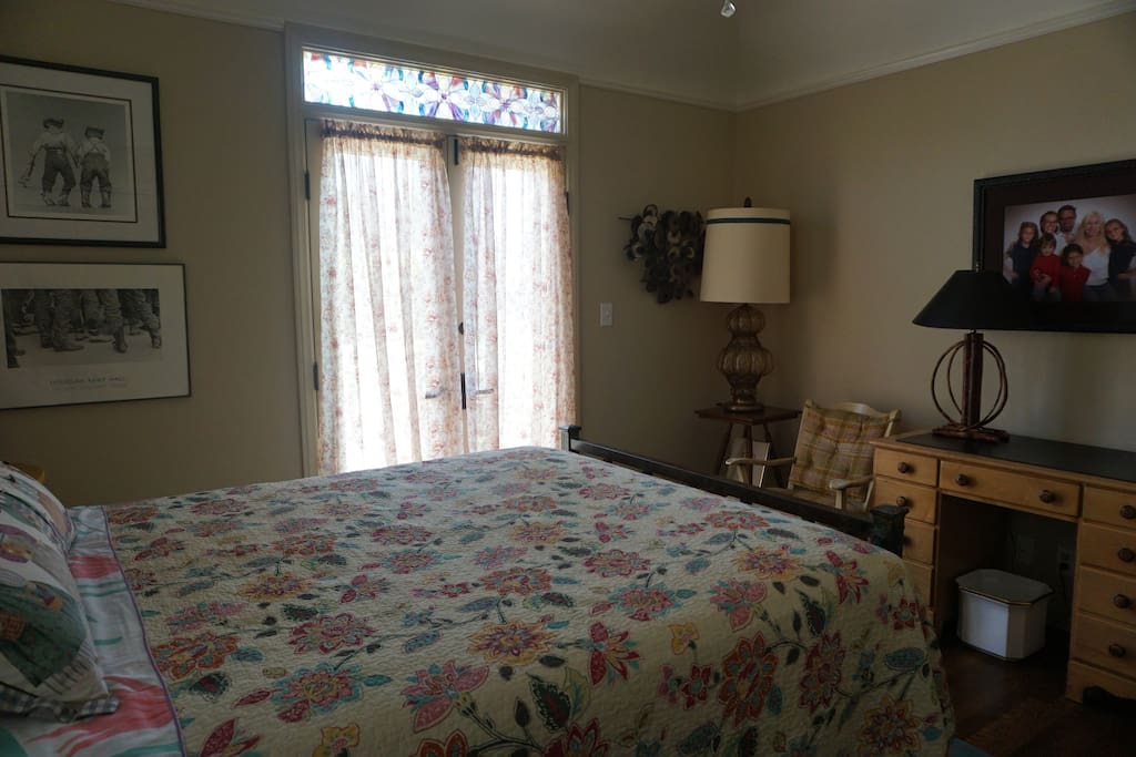 Desk with Wi-Fi included. Double door entry with private patio.