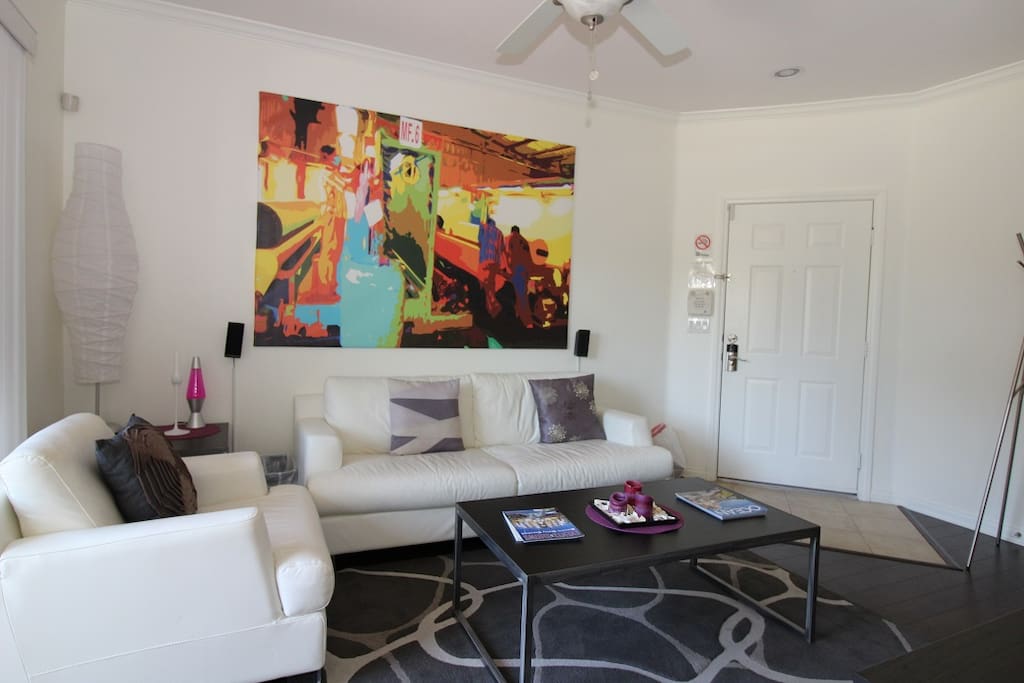 Decorative, Spacious living area with alarm system