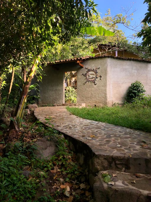 Path to private Gate and walled Courtyard