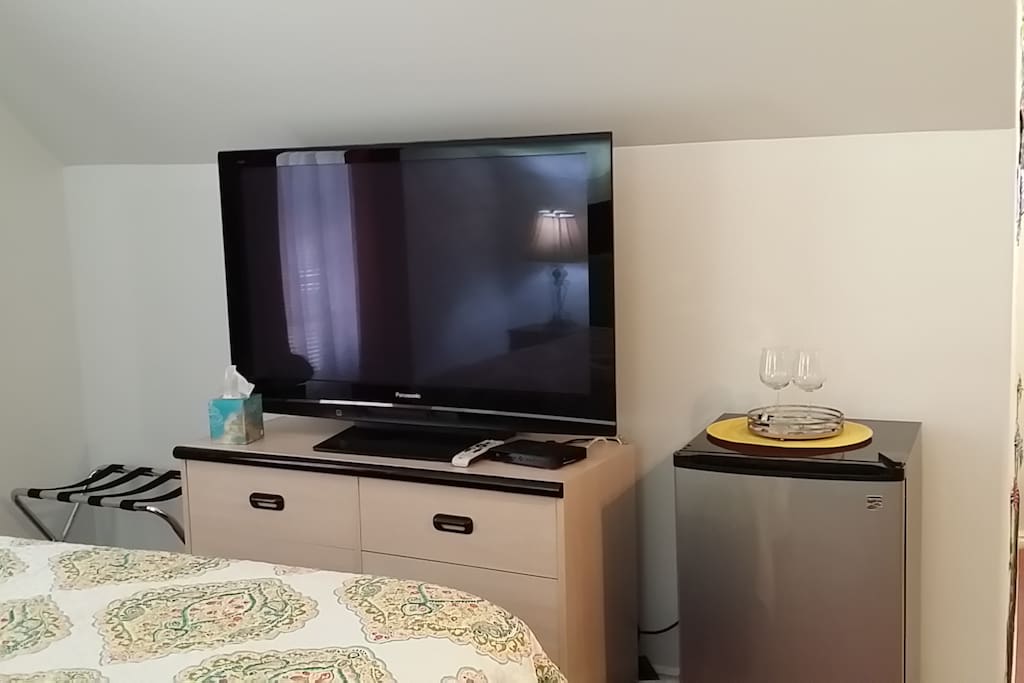 Large screen tv and refrigerator