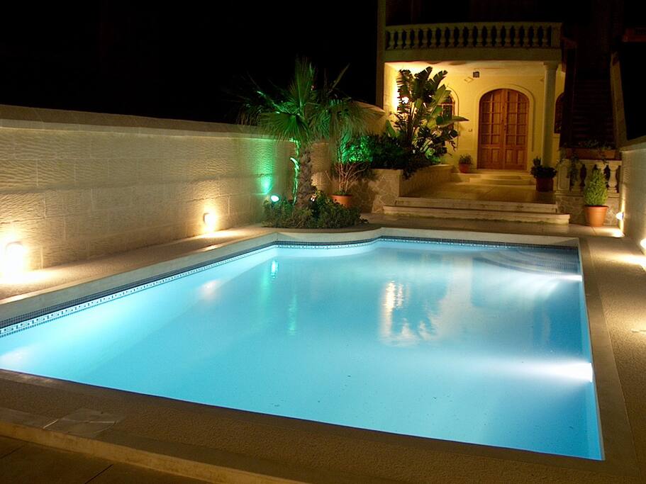 Pool area by night