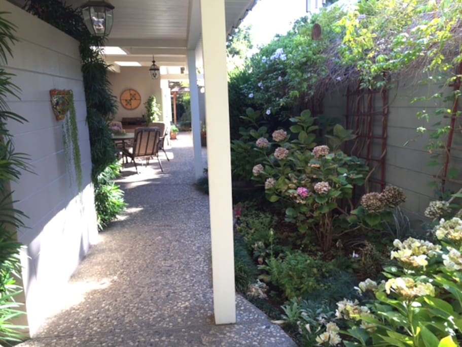 Slow down and relax as you enter the serene courtyard garden.