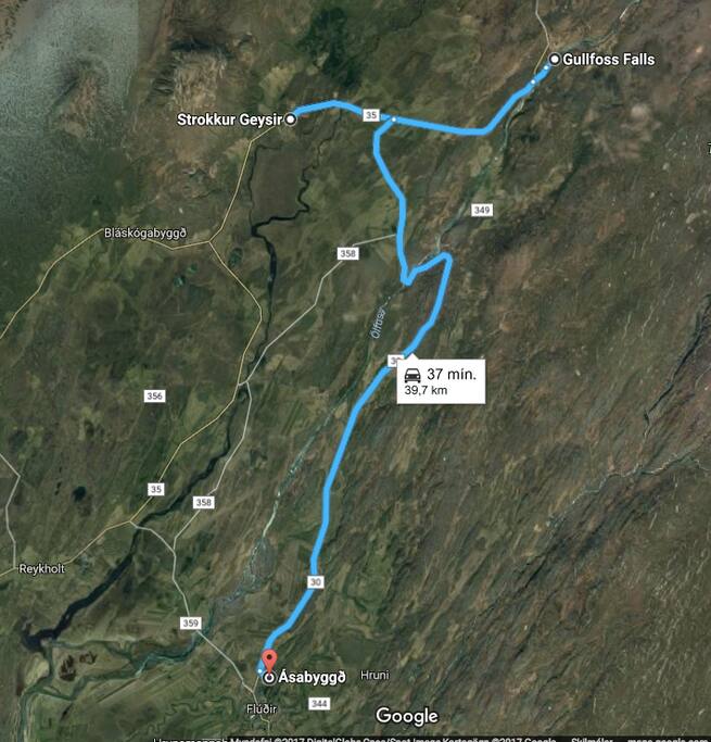 Gullfoss and Geysir is only 37 min. drive away.