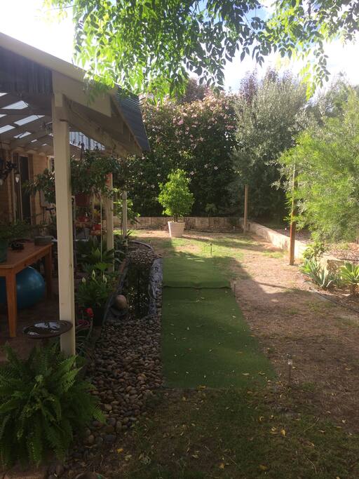 Water features bubble and spill creating a calming influence to the traveller.
