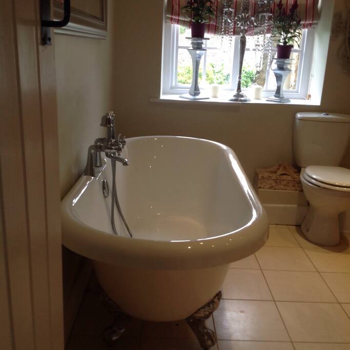 Classic free-standing bathtub with shower attachment