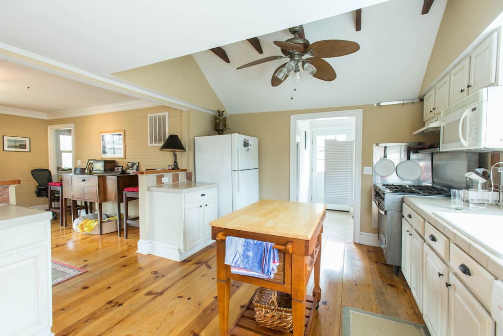 Kitchen opens into living room