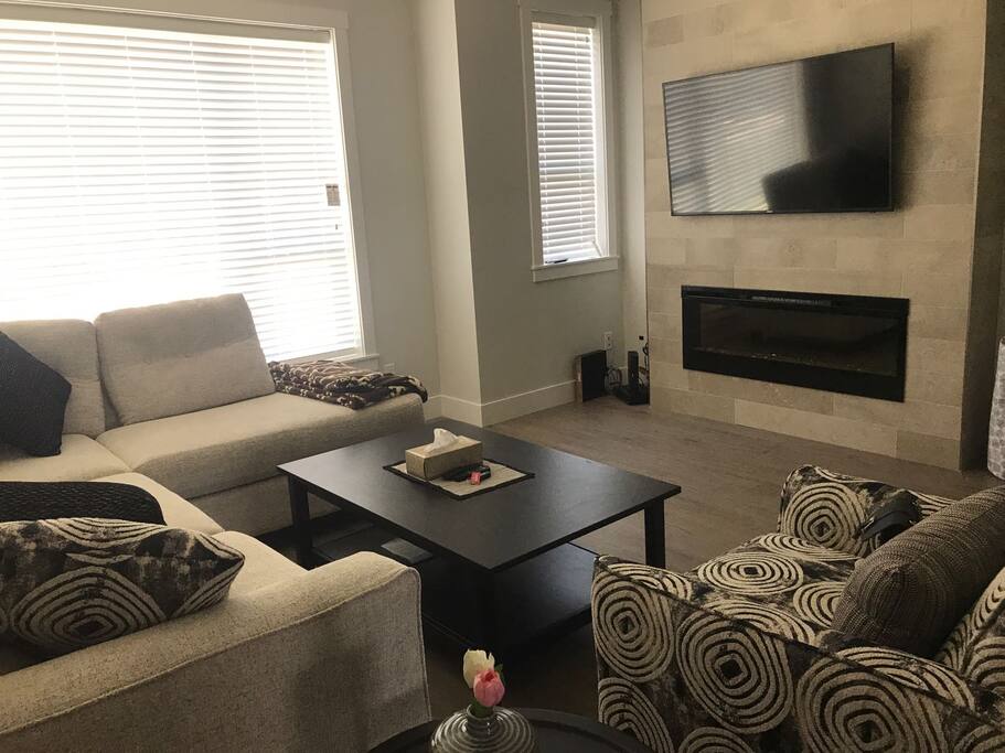Living Room with electric fireplace and TV