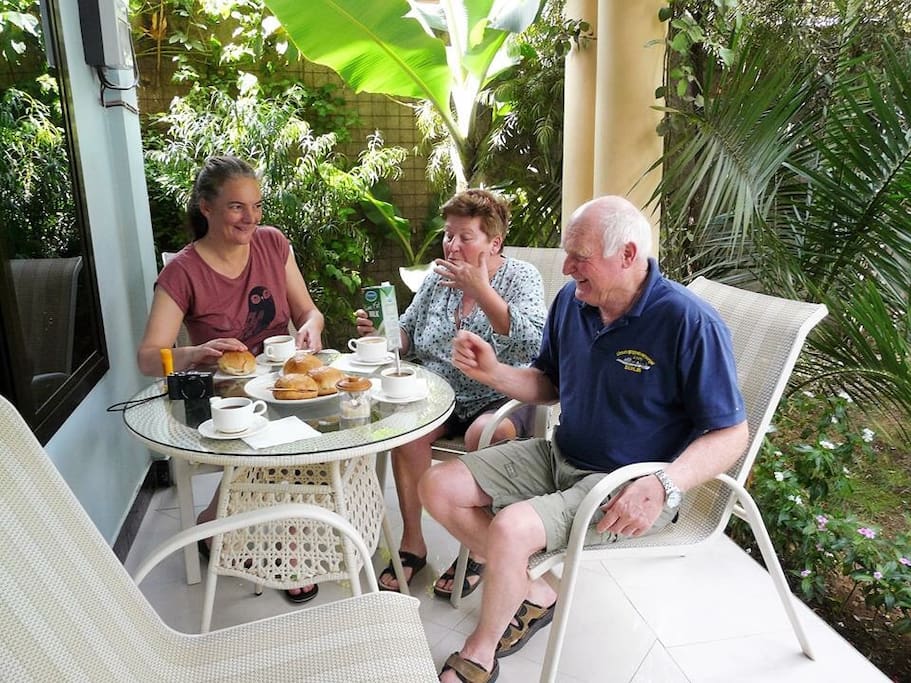 My guests take evening coffee after back to safari.