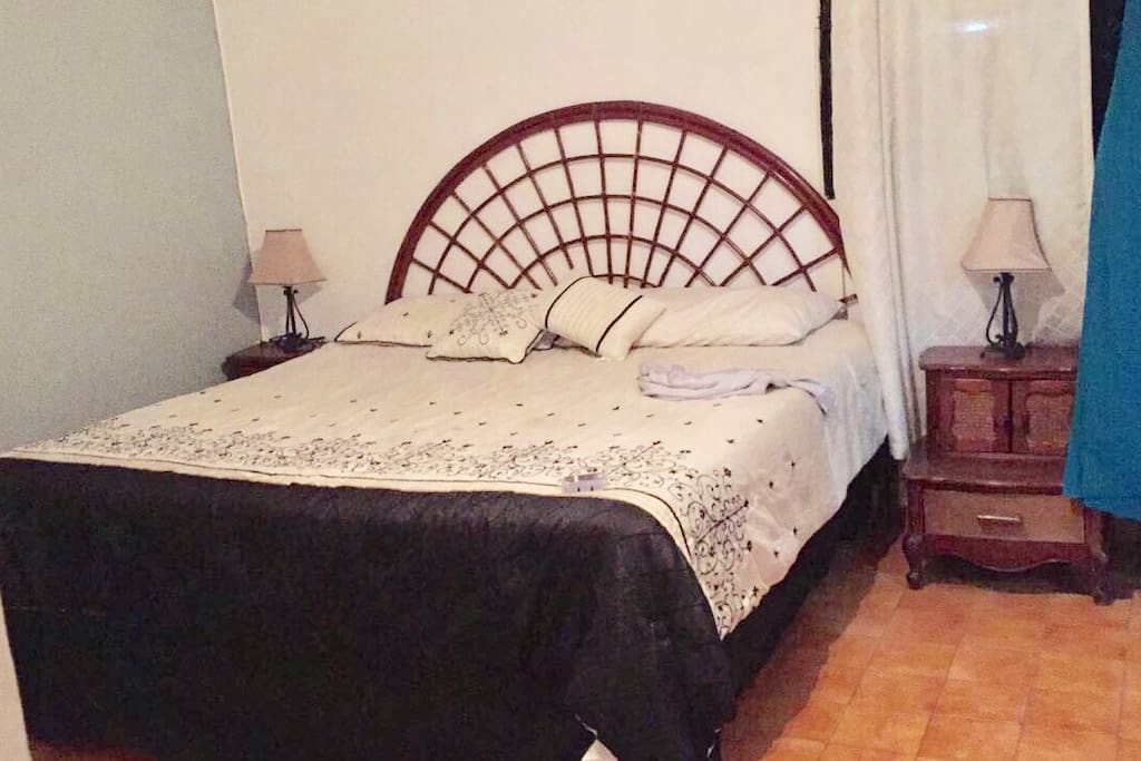 1st Room: King Size Bed, Ceiling Fan, Mirror, Closet with Hangers and Shoe's Shelf
