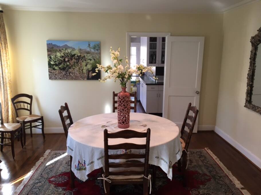 Elegant dining room seats up to 8.