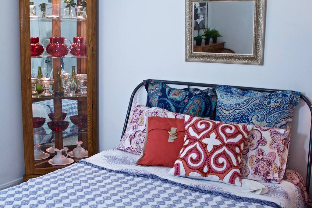 Queen size bed with a firmer mattress