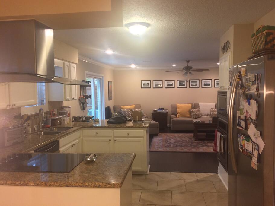 The modern and roomy kitchen is perfect for meals and snacks in between Super Bowl activities.