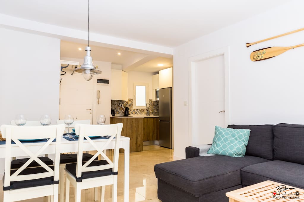 salon with kitchen