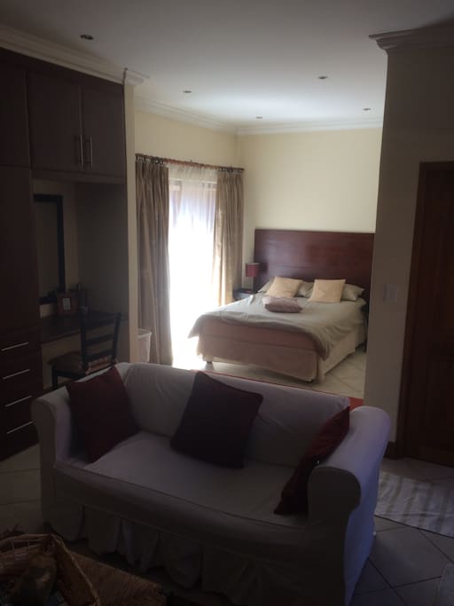 Open plan studio with double bed