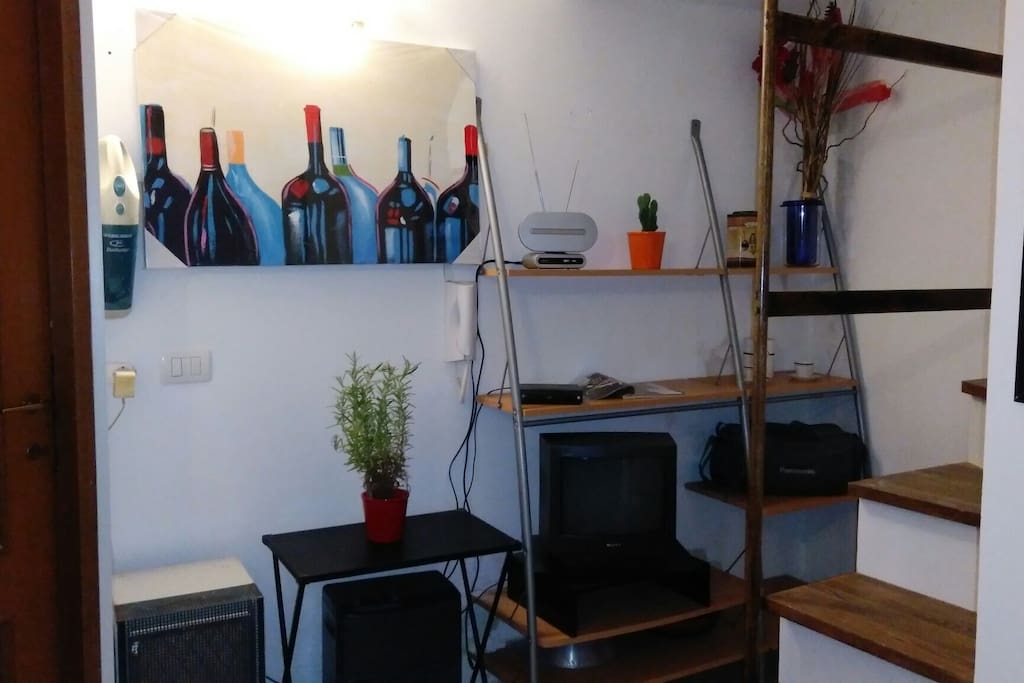 Libreria con tv nel soggiorno