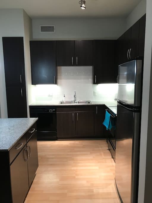 Full upgraded kitchen with granite counter tops, microwave, refrigerator, oven, electric stove, and dishwasher