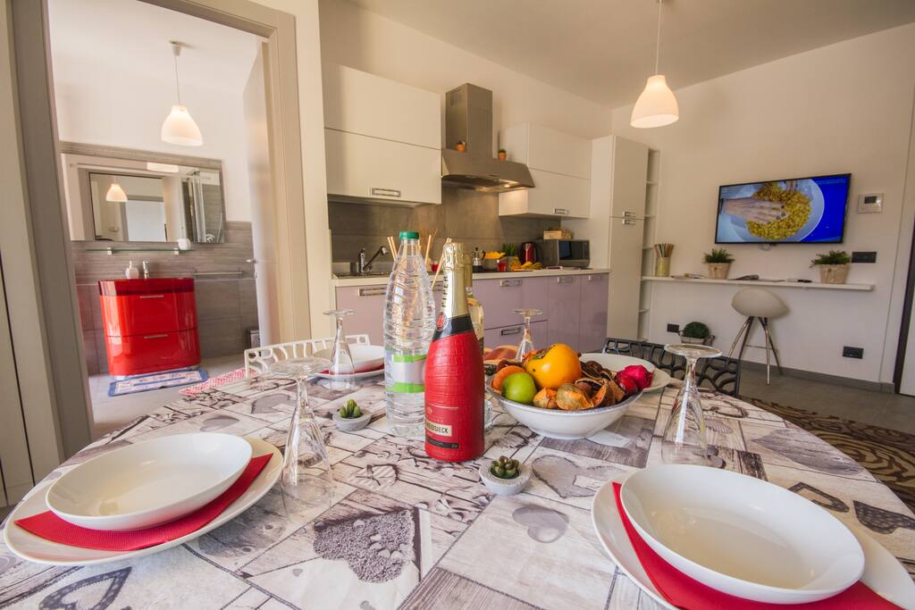Bright living area with modern kitchen