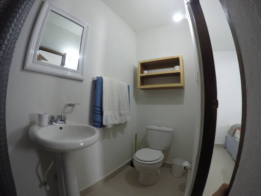 Full bathroom. Bath towels and Beach towels provided! Bring your own personal items and toiletries!