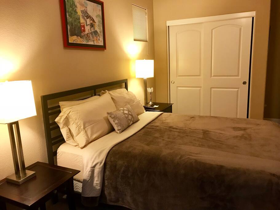 Pristine large bedroom with closet