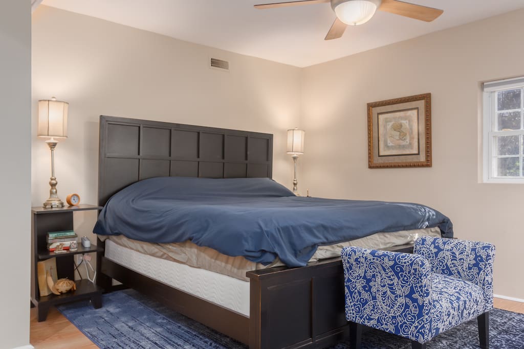 Super comfortable King bed with duvet and extra blankets