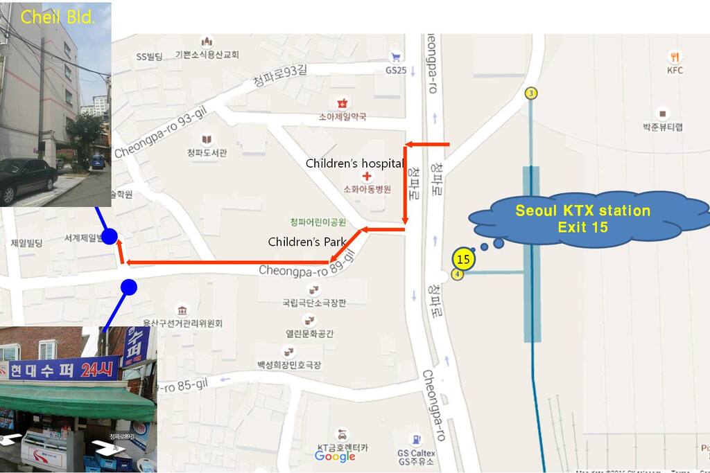Guide map.
Total 2 min walking distance (150m)