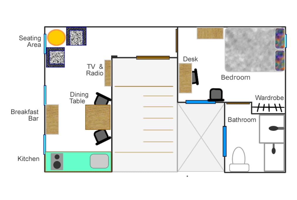 Floor plan. You can see it small, but it has everything you need to enjoy your time.
