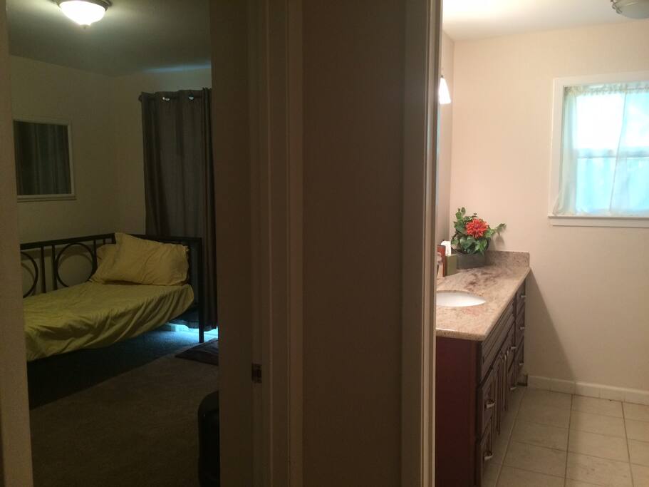 Guest bathroom is right next to the guest room. Includes full bath/shower.