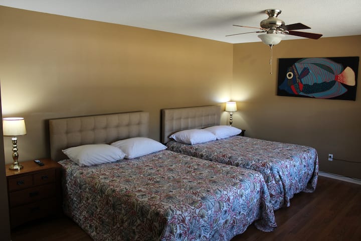 Оваа спална соба има 2 нови брачни кревети и биро.  Исто така, има врата на тремот за пушење.