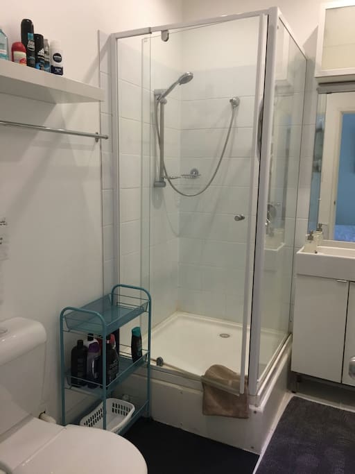small bathroom with shower and toilet