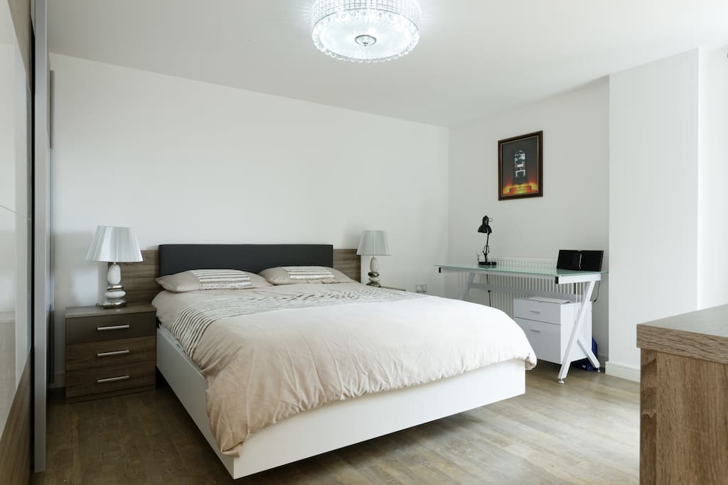 The large ensuite bed room Furnished with Brand new German furniture, King size bed with memory foam mattress!