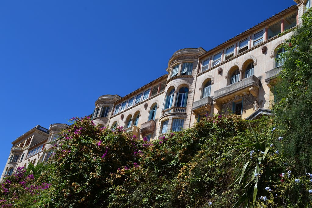 The Riviera Palace Colossal, Majestic Belle Epoch Architecture - Impressive facade with its gargoyles - Overlooking the Mediterranean.