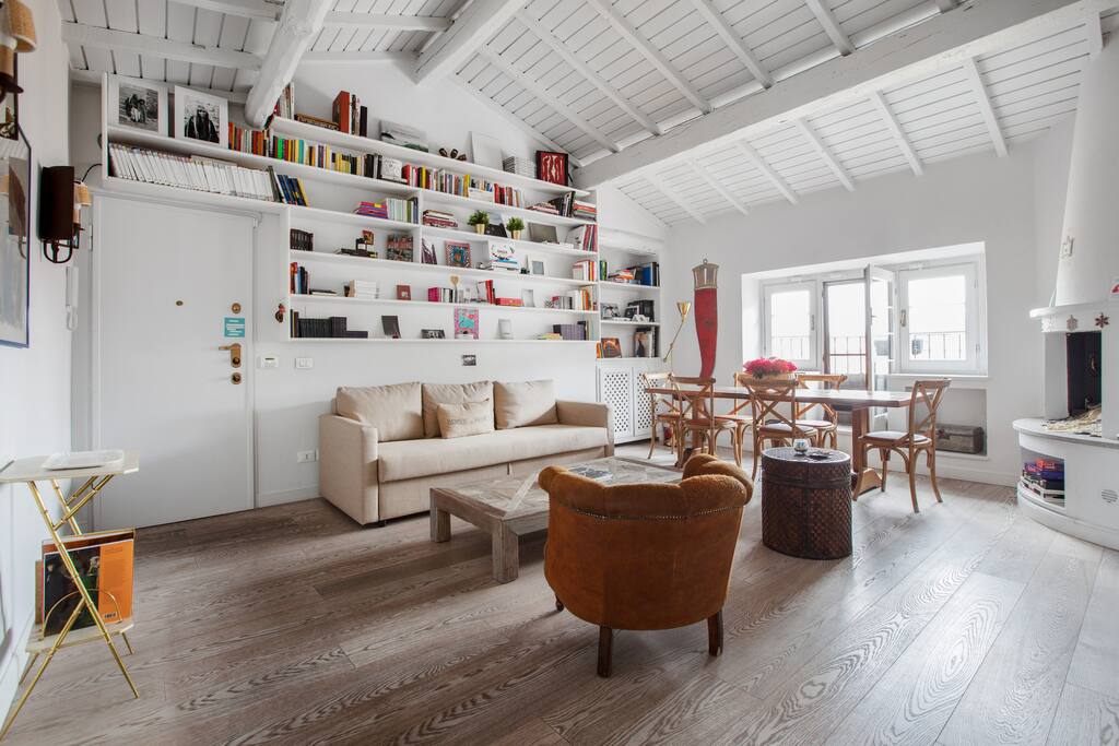 The Living room - The relax area, The bed sofa & the bookcase