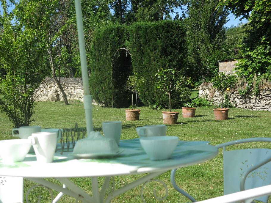 Votre jardin, vaste et arboré, au bord de la vigne